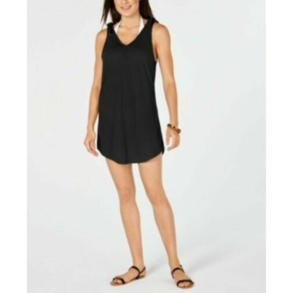 NWT Miken Junior's Tie Back Tassel Shoulder V Neck Swim Cover-Up size S  Black - Picture 1 of 3
